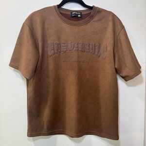 Senseless “Unshakable Club” Faux Suede Graphic Tee Brown Size 2